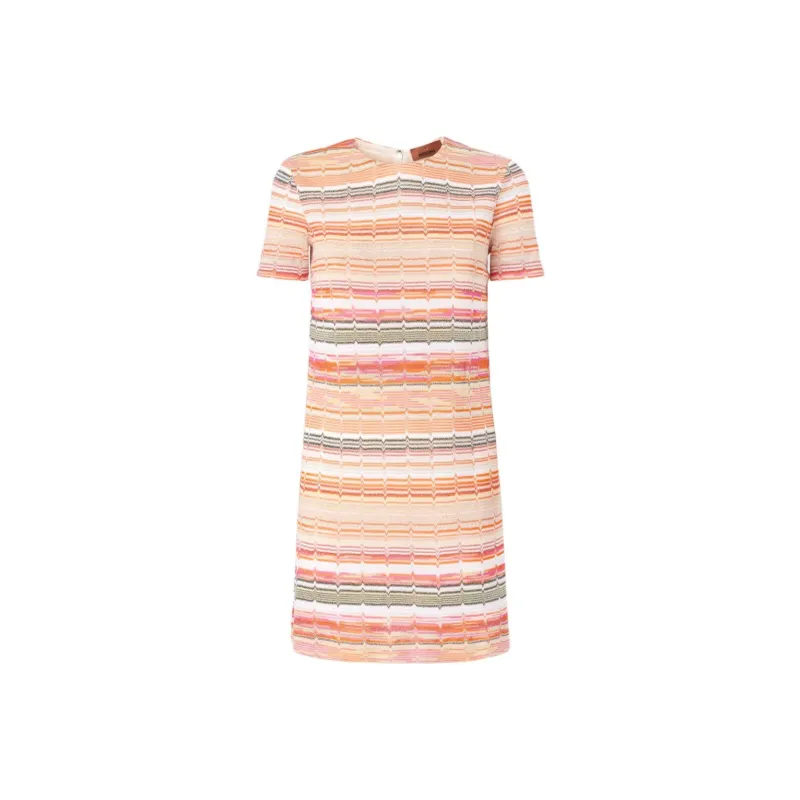 MISSONI Greek Zig Zag Lamé Short Sleeved Mini Dress-0