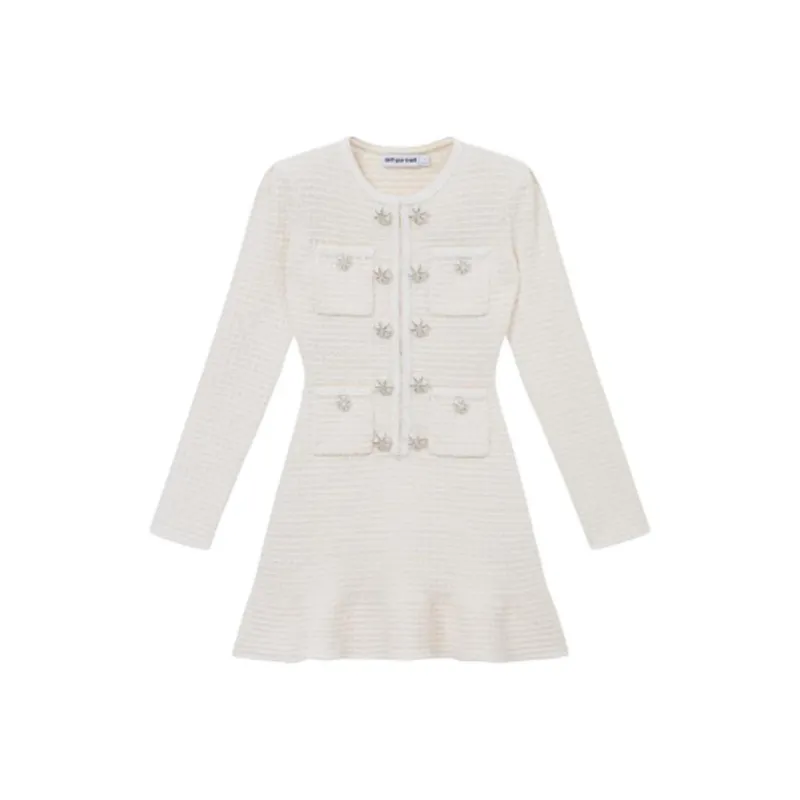 Self portrait Long Sleeved Dress Women's Ivory White-0