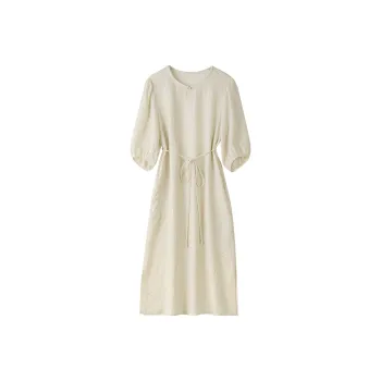 To The West Short Sleeved Dress Women's Beige Gold