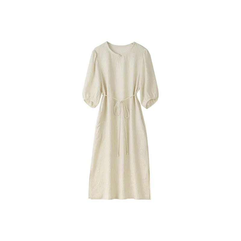 To The West Short Sleeved Dress Women's Beige Gold-0