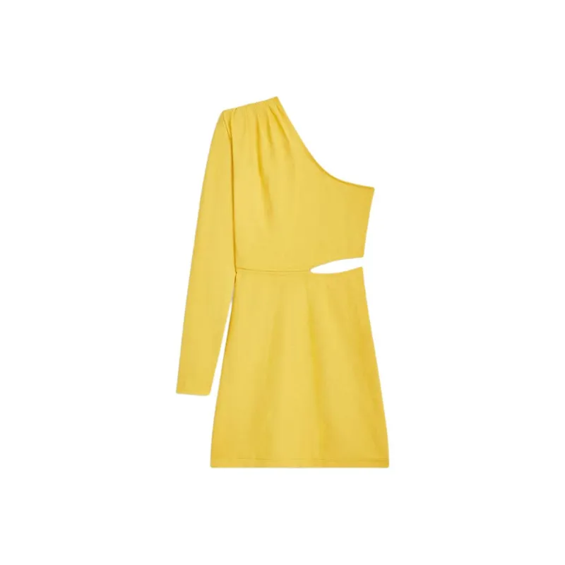 SCANLAN THEODORE Crepe Knit One Shoulder Mini Long-Sleeved Dresses Women's Daisy/Petite Yellow-0