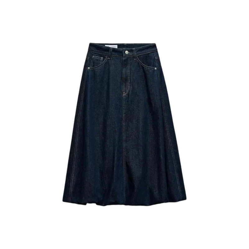 ZARA Trf Denim Long Skirts Women's Blue-0