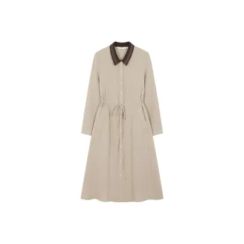 IHIMI Long Sleeved Dress Women's Apricot
