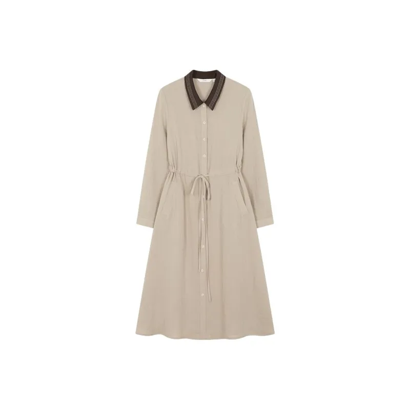 IHIMI Long Sleeved Dress Women's Apricot-0