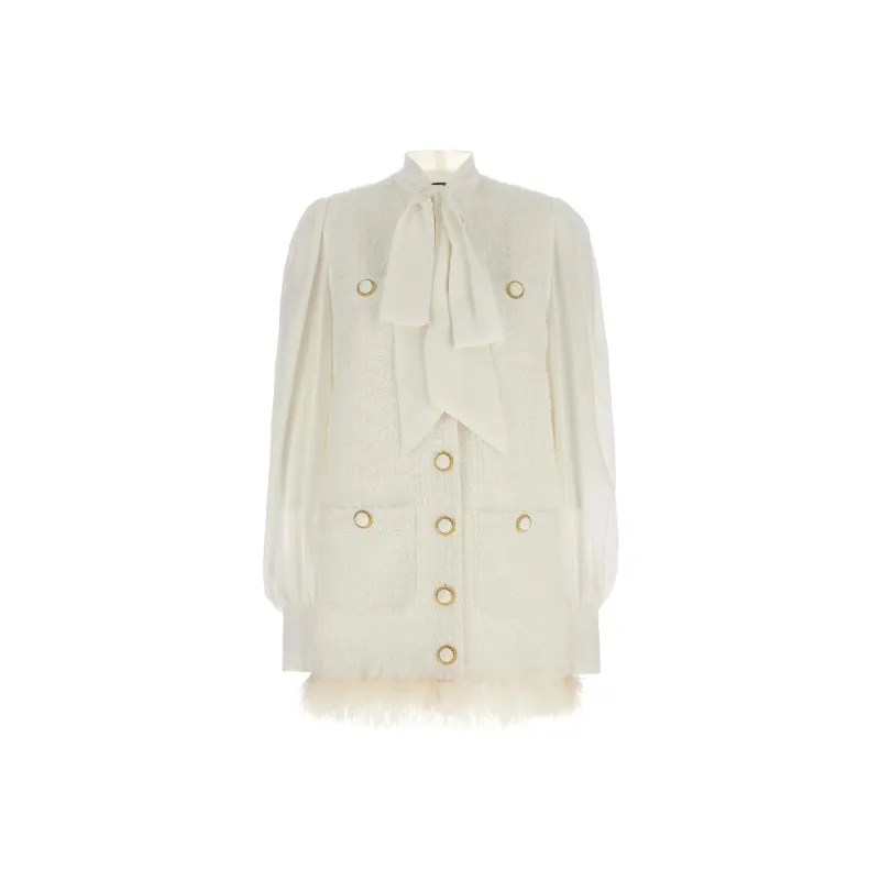 BALMAIN Lavalliere Collar Tweed Dress-0