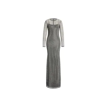 Ralph Lauren Embellished Long-Sleeve Evening Dress Long-Sleeved Dresses Women's Silver