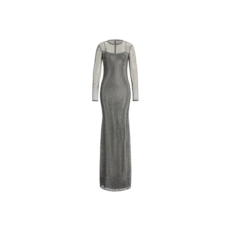 Ralph Lauren Embellished Long-Sleeve Evening Dress Long-Sleeved Dresses Women's Silver-0