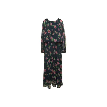 Rotate Flower Printed Chiffon Maxi Dress