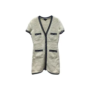 CHANEL Short Sleeved Dress Women's White