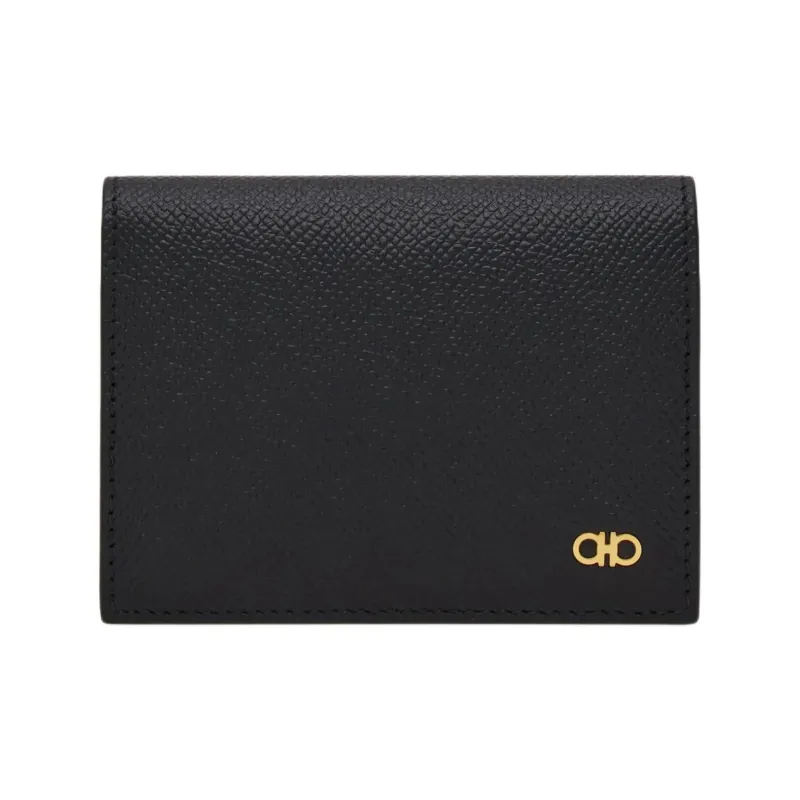 FERRAGAMO GANCINI Calfskin Card Holder Unisex Black-0