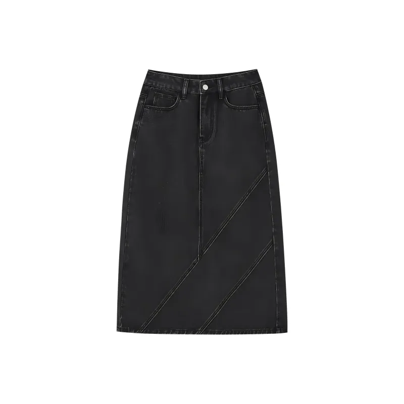 【dme】 Denim Long Skirts Women's Black Gray-0