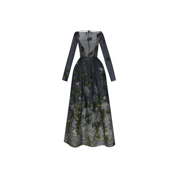 Oscar De La Renta Chrysanthemum Fil-coupé Gown