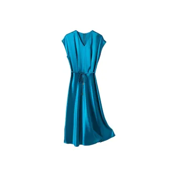 Mapping Short Sleeved Dresses Women's Vintage Blue