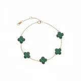 18K Gold Four-Leaf Clover Five Floral Bracelet (Tubas Green)