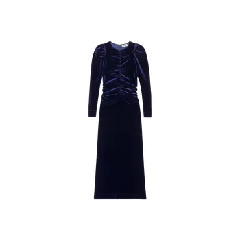 GANNI Velvet Jersey Long Dress Long-Sleeved Dresses Women's Blue