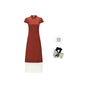 PAVEA Short Sleeved Dress Women's Burgundy+Hair Tie Comes With