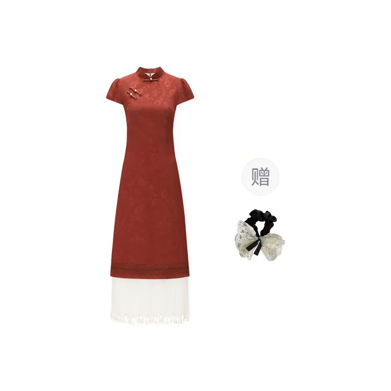 PAVEA Short Sleeved Dress Women's Burgundy+Hair Tie Comes With-0