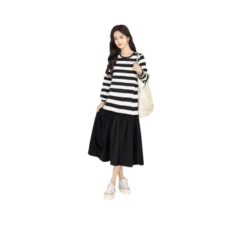 Cypress House Long Sleeved Dress Women's Black White Stripes