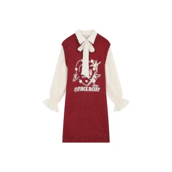 ELF SACK Long Sleeved Dress Women's New Year Red