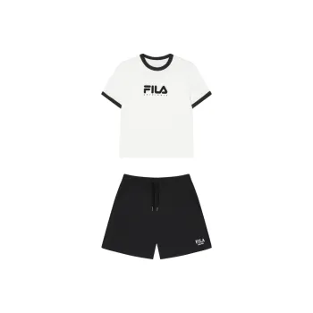 FILA Casual Suits Women's Clothing Set Cloud White Top+Black Shorts