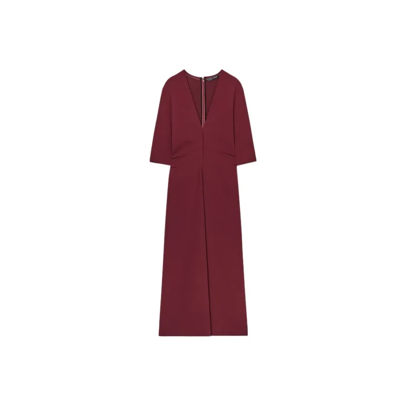 ZARA ZW Series Short Sleeved Dress Women's Dark Red-0