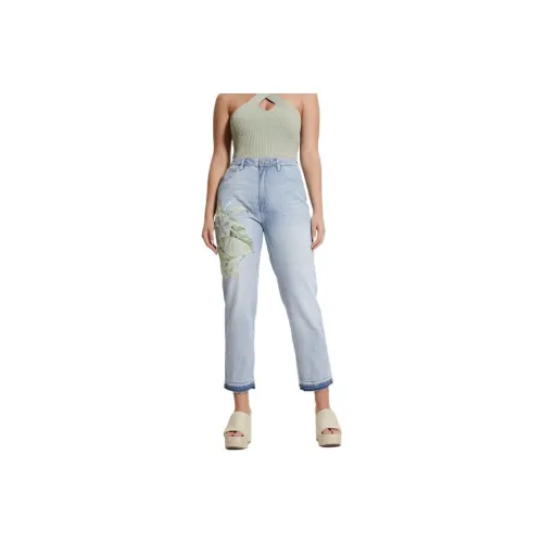 GUESS Eco Satin Artwork Denim Mom Jeans Jeans Women's Blue