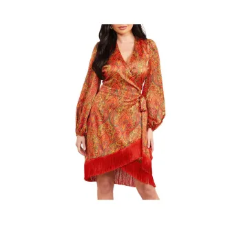 GUESS Morris Paisley Dress Long-Sleeved Dresses Women's Orange