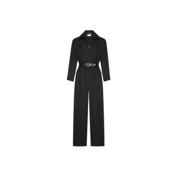 SAINT LAURENT Belted Cotton Jumpsuit