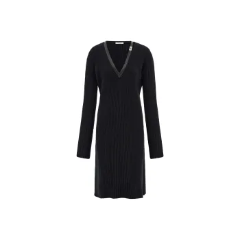 Ferragamo Leather Trim Knitted Dress