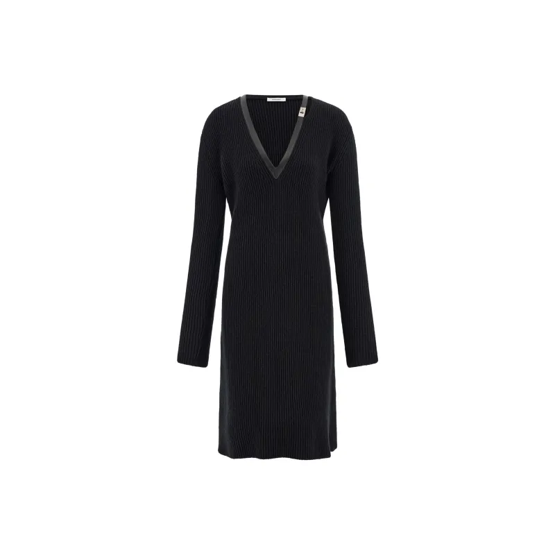 Ferragamo Leather Trim Knitted Dress-0
