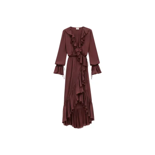 SAINT LAURENT Long Sleeved Dresses Women's Burgundy