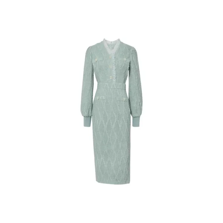 Duffy fashion Long Sleeved Dresses Women's Light Green-0