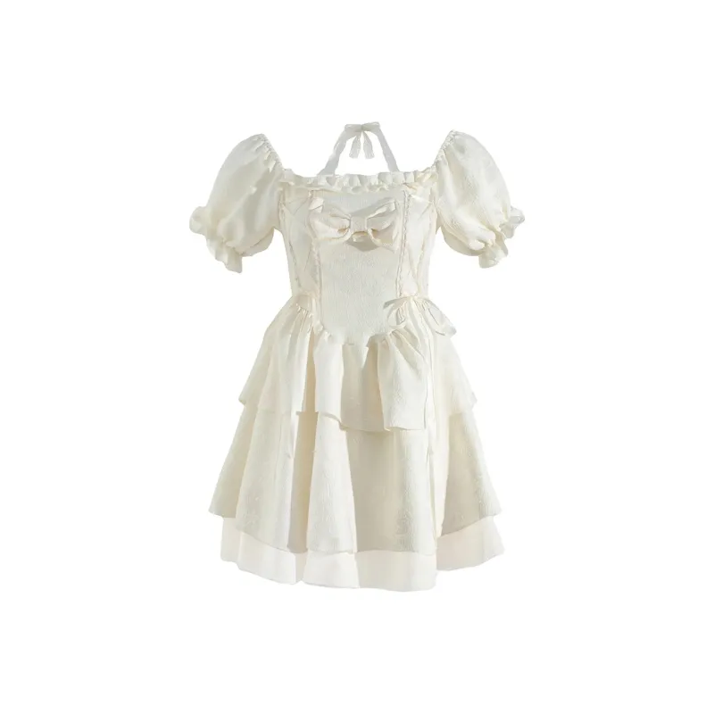 Peaches Peaches Short Sleeved Dress Women's Beige Apricot-0