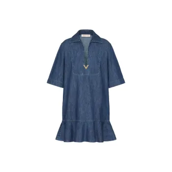 Valentino V Neck Peplum Denim Dress