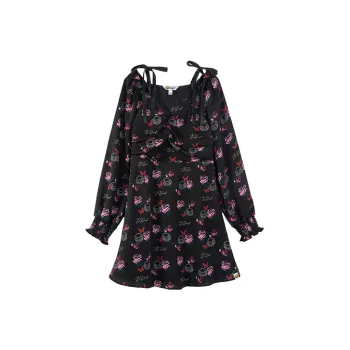 B.Duck Long Sleeved Dresses Women's Black All Over Print Pattern
