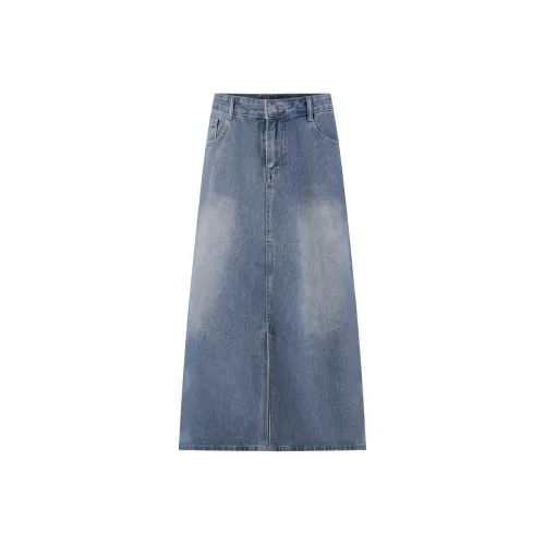 Mu Xiao Xin Denim Long Skirt Women's Blue