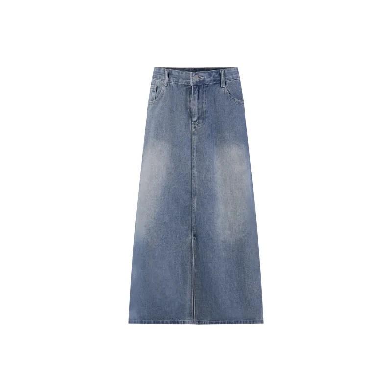 Mu Xiao Xin Denim Long Skirt Women's Blue-0