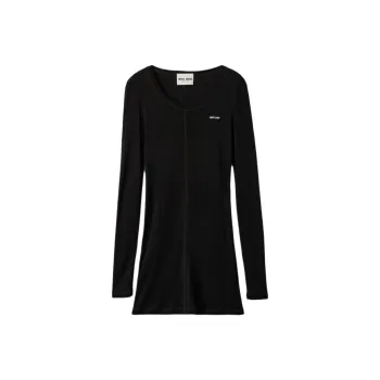 MIU MIU Logo Patch Long Sleeved Mini Dress
