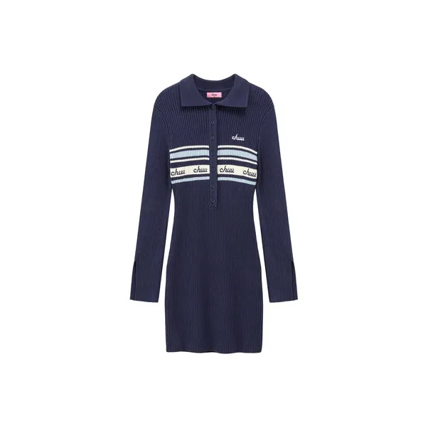 CHUU Long Sleeved Dress Women's Navy Blue-0
