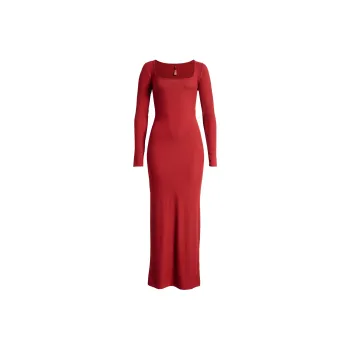 SKIMS SOFT LOUNGE LONG SLEEVE DRESS Long Sleeved Dress Women's Brick Red/BRICK