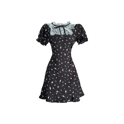 UNION REMOVE Short-Sleeved Dresses Women's Black Floral