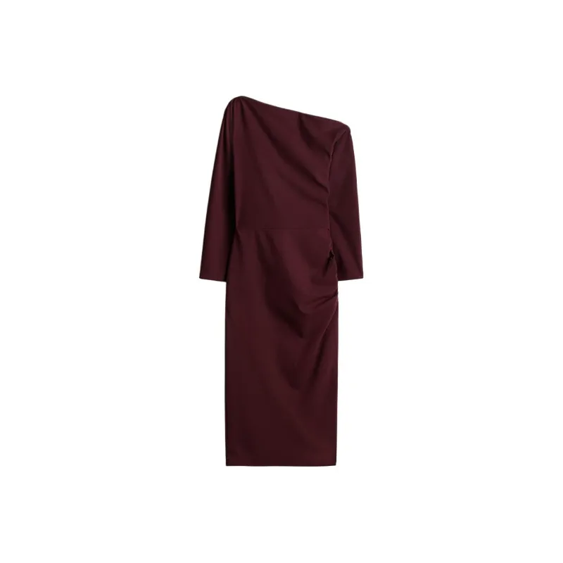 H&M Long Sleeved Dress Women's Burgundy-0