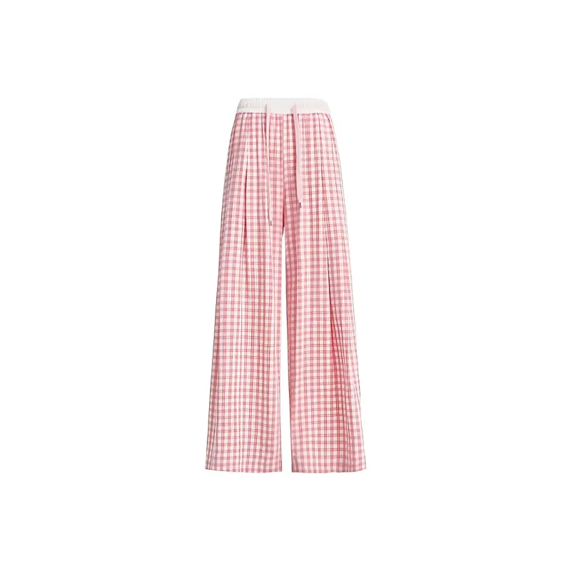 DOKZB Casual Pants Women's Pink Plaid-0