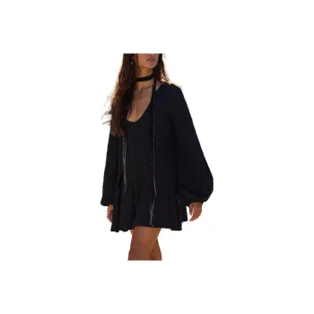 FREE PEOPLE Bayside Mini Long-Sleeved Dresses Women's BLACK/Black