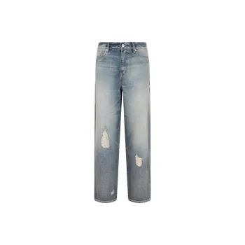 KENZO Logo Patch Straight Leg Distressed Jeans
