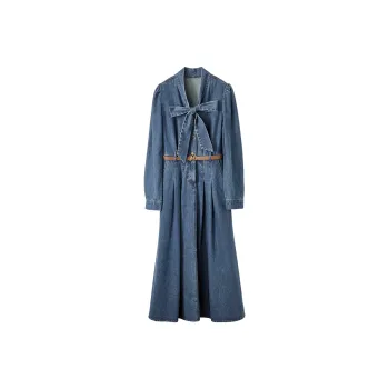 XIANGYING Long Sleeved Dresses Women's Denim Blue