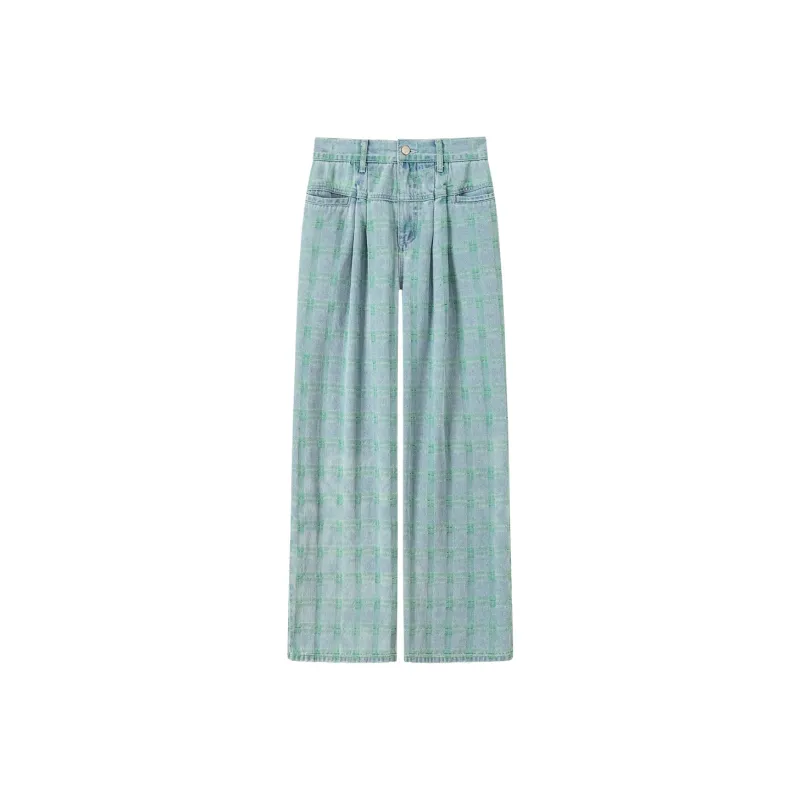 CHUU Jeans Women's Blue Plaid-0