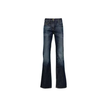 PALM ANGELS Logo Embroidered Whiskering Effect Jeans