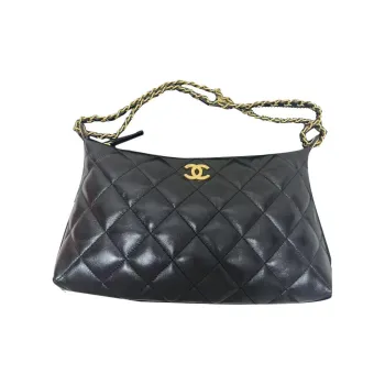CHANEL Sheepskin Shoulder Bag Large Size Women's Black