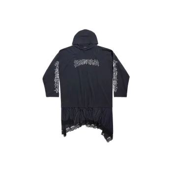 Balenciaga Logo Printed Layered Hoodie Dress
